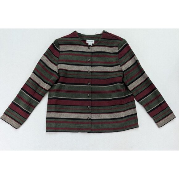 Alfred Dunner Women's Blazer Suit Jacket Size 16 Textured Red Green Stripe - Picture 1 of 12